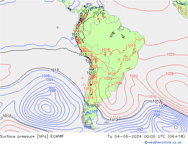 Surface pressure ECMWF Tu 04.06.2024 00 UTC