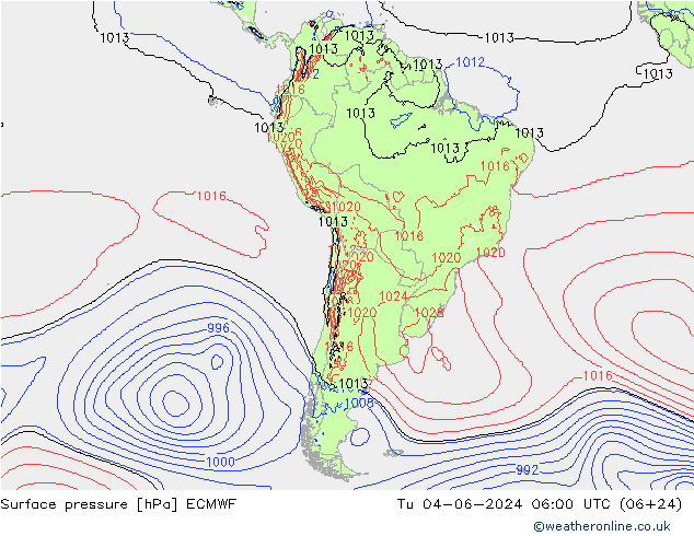 Presión superficial ECMWF mar 04.06.2024 06 UTC