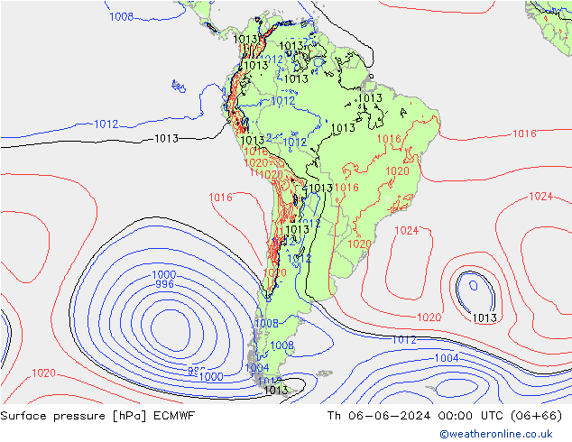 Atmosférický tlak ECMWF Čt 06.06.2024 00 UTC