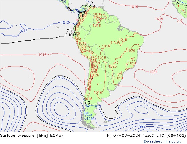 Pressione al suolo ECMWF ven 07.06.2024 12 UTC