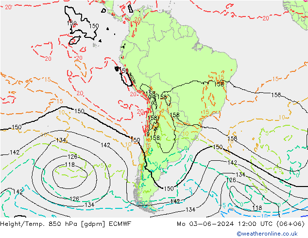 Height/Temp. 850 hPa ECMWF Mo 03.06.2024 12 UTC