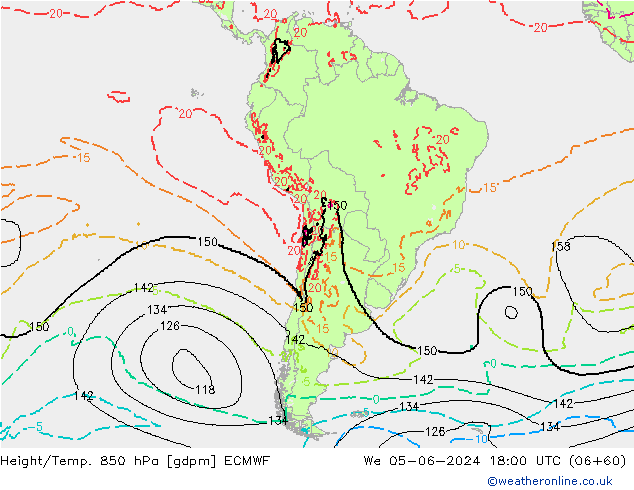 Height/Temp. 850 hPa ECMWF St 05.06.2024 18 UTC