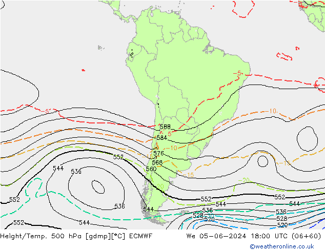 Height/Temp. 500 hPa ECMWF mer 05.06.2024 18 UTC