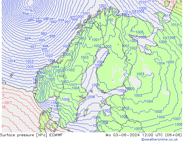 Surface pressure ECMWF Mo 03.06.2024 12 UTC