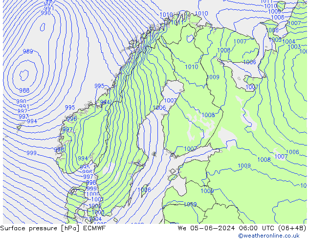 Pressione al suolo ECMWF mer 05.06.2024 06 UTC