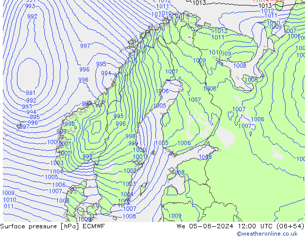 Luchtdruk (Grond) ECMWF wo 05.06.2024 12 UTC