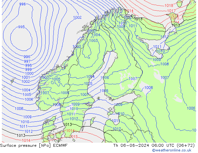 Luchtdruk (Grond) ECMWF do 06.06.2024 06 UTC