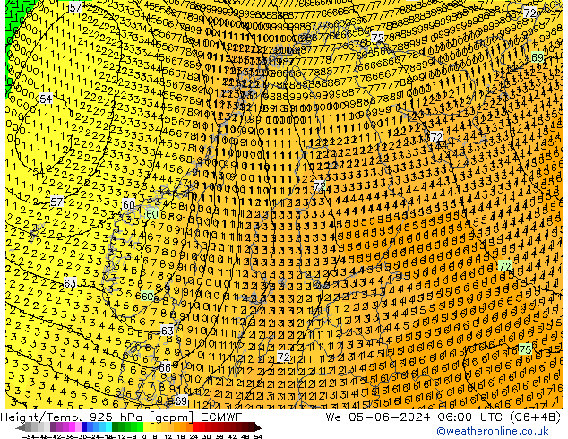 Geop./Temp. 925 hPa ECMWF mié 05.06.2024 06 UTC