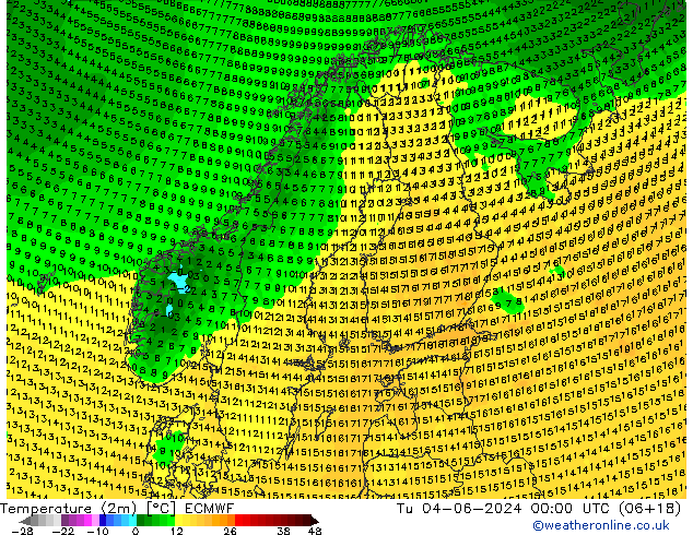 température (2m) ECMWF mar 04.06.2024 00 UTC