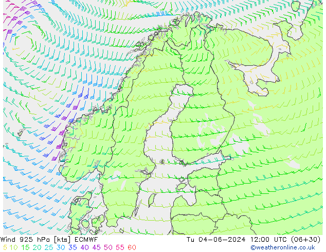 Wind 925 hPa ECMWF Tu 04.06.2024 12 UTC