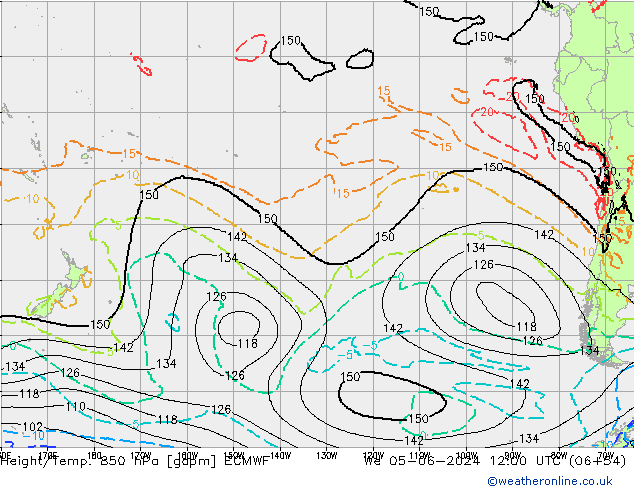 Geop./Temp. 850 hPa ECMWF mié 05.06.2024 12 UTC