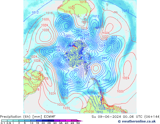 Precipitación (6h) ECMWF dom 09.06.2024 06 UTC