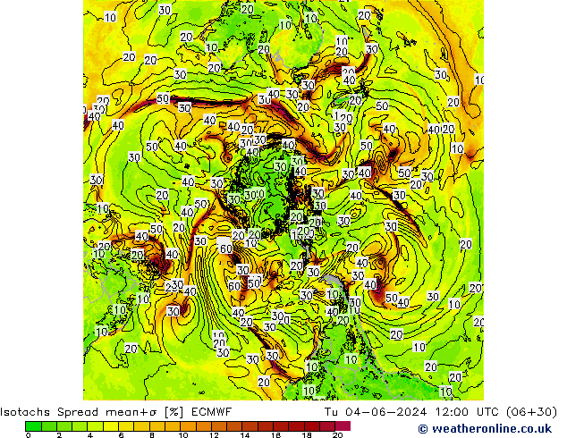 Isotachs Spread ECMWF mar 04.06.2024 12 UTC