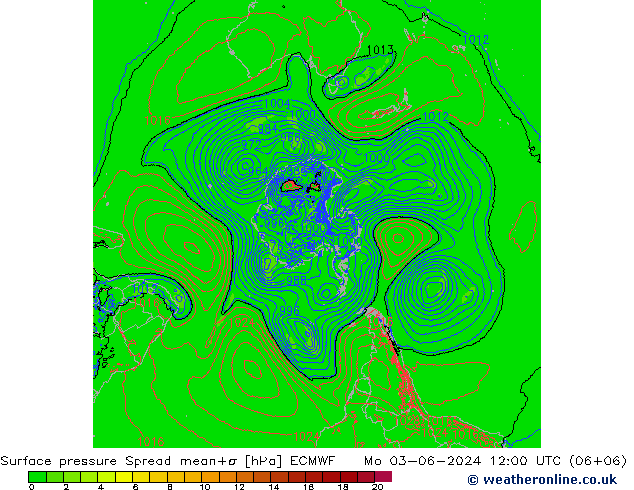 Surface pressure Spread ECMWF Mo 03.06.2024 12 UTC