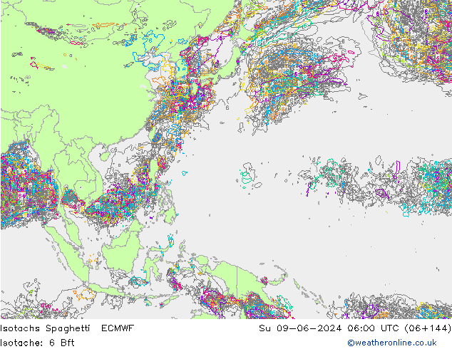 Isotachs Spaghetti ECMWF dim 09.06.2024 06 UTC