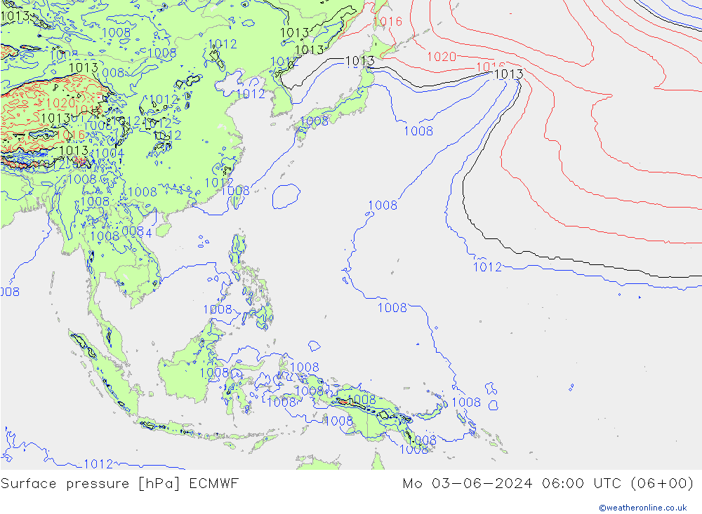 Pressione al suolo ECMWF lun 03.06.2024 06 UTC