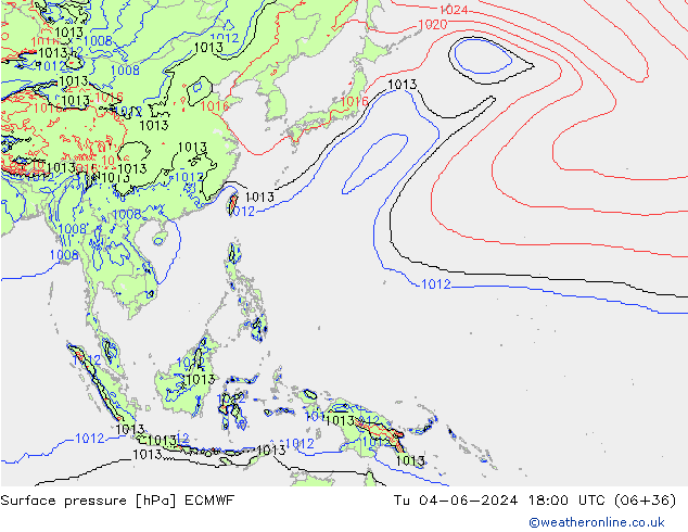 приземное давление ECMWF вт 04.06.2024 18 UTC