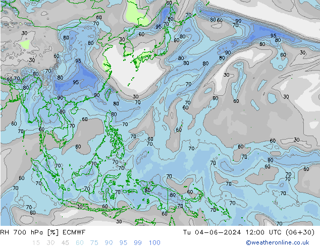 RH 700 hPa ECMWF Út 04.06.2024 12 UTC