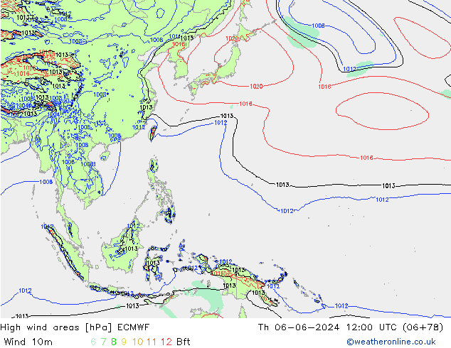 High wind areas ECMWF чт 06.06.2024 12 UTC