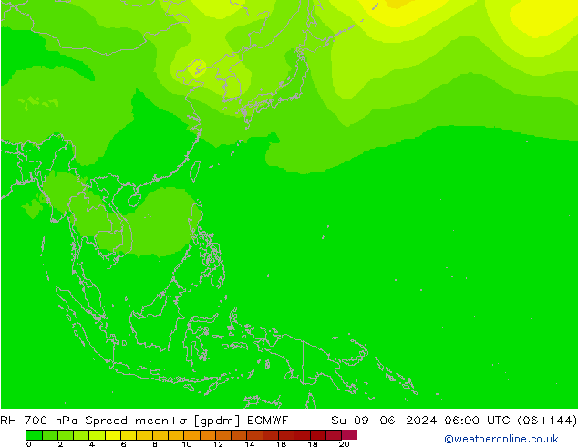 Humidité rel. 700 hPa Spread ECMWF dim 09.06.2024 06 UTC