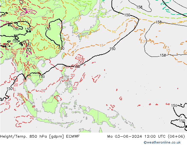 Height/Temp. 850 гПа ECMWF пн 03.06.2024 12 UTC