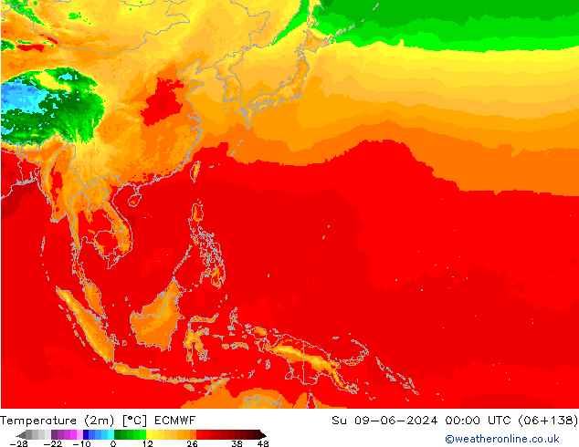 Temperatura (2m) ECMWF Dom 09.06.2024 00 UTC