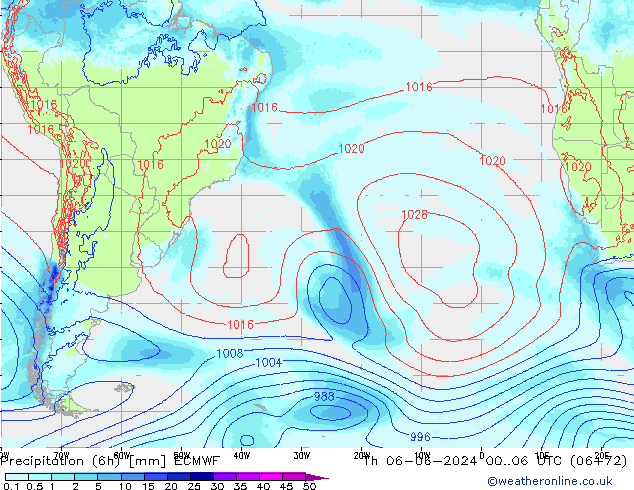 Precipitazione (6h) ECMWF gio 06.06.2024 06 UTC