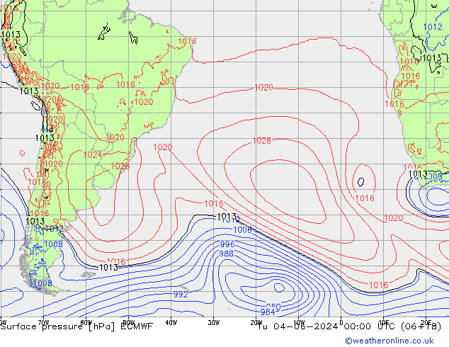 Surface pressure ECMWF Tu 04.06.2024 00 UTC