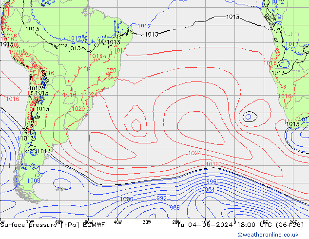 Surface pressure ECMWF Tu 04.06.2024 18 UTC