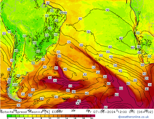 Isotachs Spread ECMWF Fr 07.06.2024 12 UTC