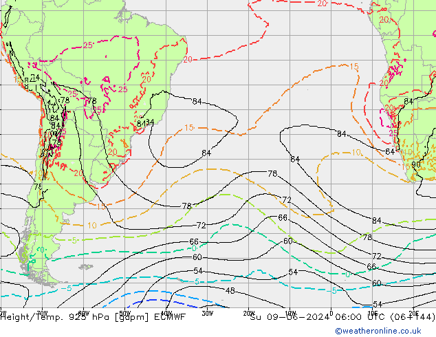 Height/Temp. 925 hPa ECMWF Su 09.06.2024 06 UTC