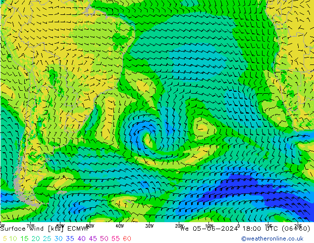 Surface wind ECMWF We 05.06.2024 18 UTC