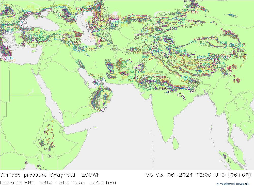 地面气压 Spaghetti ECMWF 星期一 03.06.2024 12 UTC