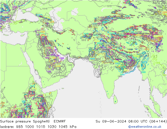 Yer basıncı Spaghetti ECMWF Paz 09.06.2024 06 UTC