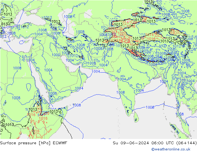 Pressione al suolo ECMWF dom 09.06.2024 06 UTC