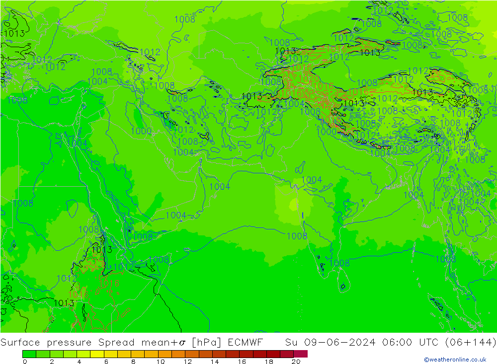 pressão do solo Spread ECMWF Dom 09.06.2024 06 UTC