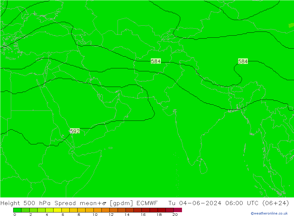 500 hPa Yüksekliği Spread ECMWF Sa 04.06.2024 06 UTC