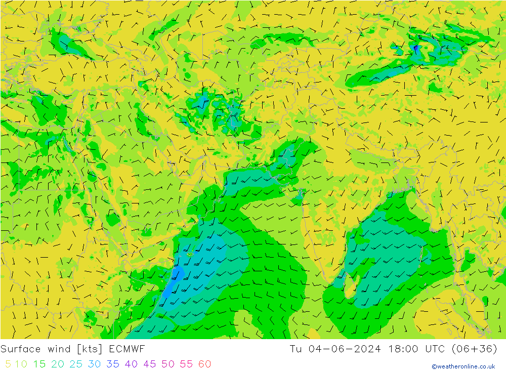 Bodenwind ECMWF Di 04.06.2024 18 UTC