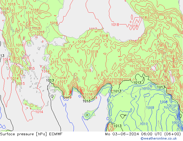 Luchtdruk (Grond) ECMWF ma 03.06.2024 06 UTC