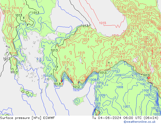 pressão do solo ECMWF Ter 04.06.2024 06 UTC