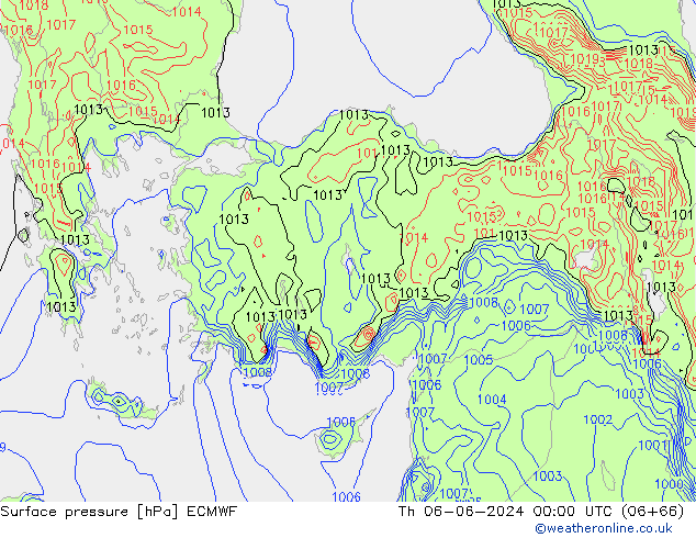 Atmosférický tlak ECMWF Čt 06.06.2024 00 UTC