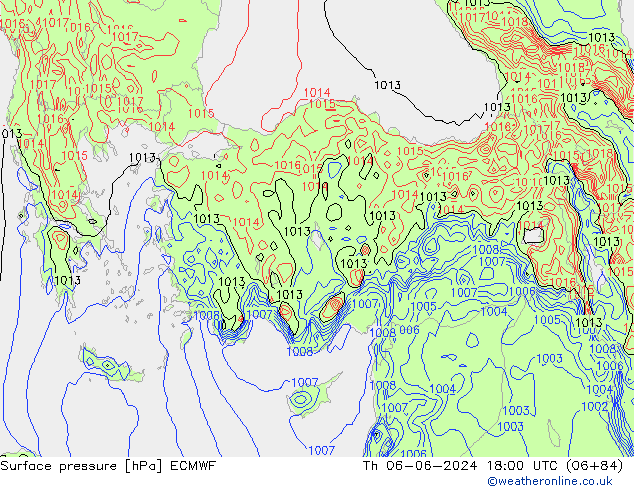 Surface pressure ECMWF Th 06.06.2024 18 UTC