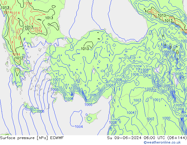 Pressione al suolo ECMWF dom 09.06.2024 06 UTC