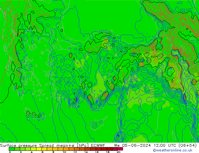 Surface pressure Spread ECMWF We 05.06.2024 12 UTC