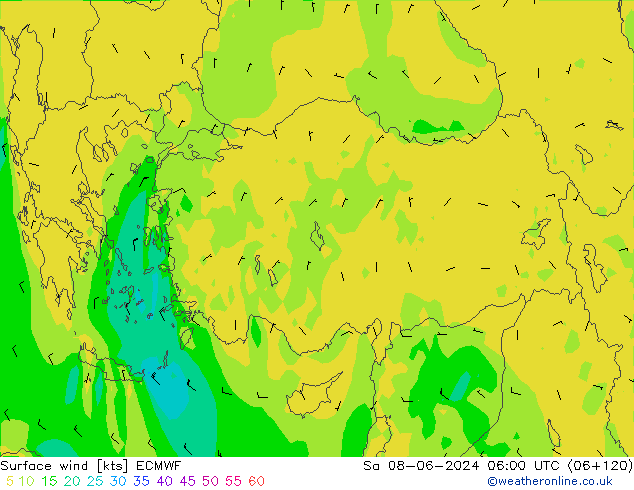 Surface wind ECMWF Sa 08.06.2024 06 UTC