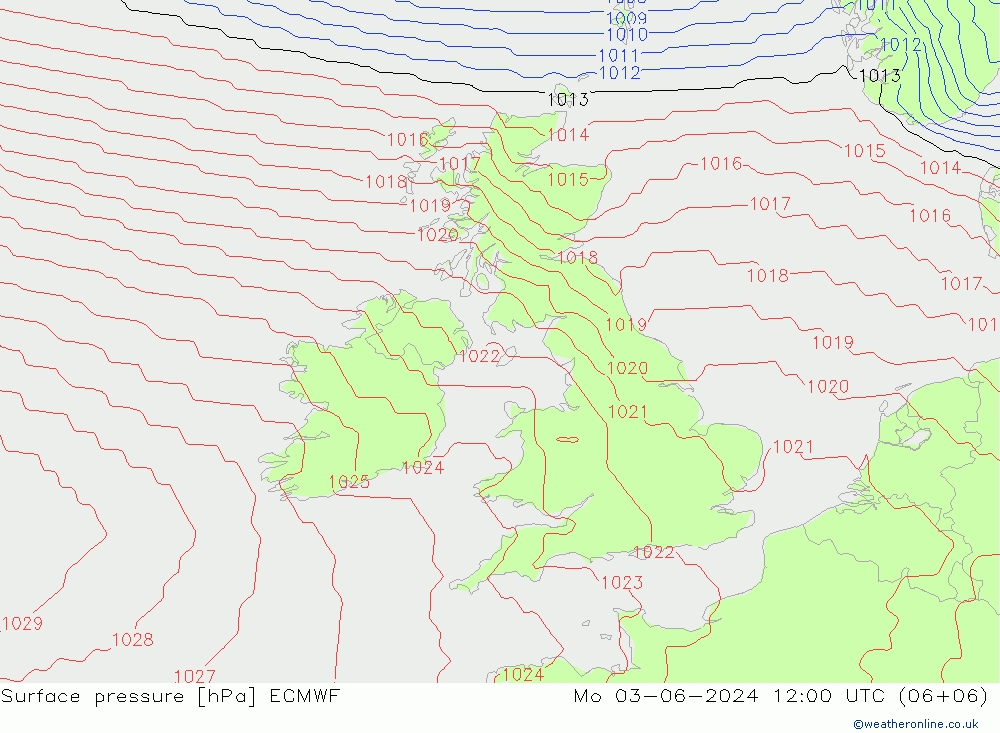 Surface pressure ECMWF Mo 03.06.2024 12 UTC