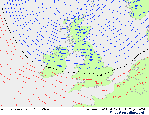 Luchtdruk (Grond) ECMWF di 04.06.2024 06 UTC