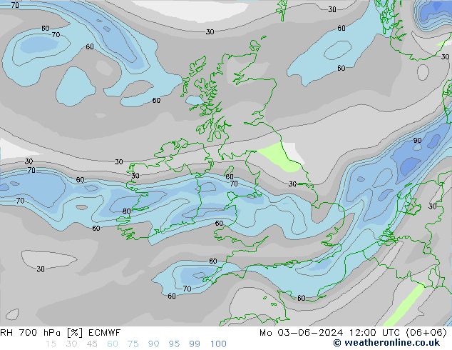 Humedad rel. 700hPa ECMWF lun 03.06.2024 12 UTC