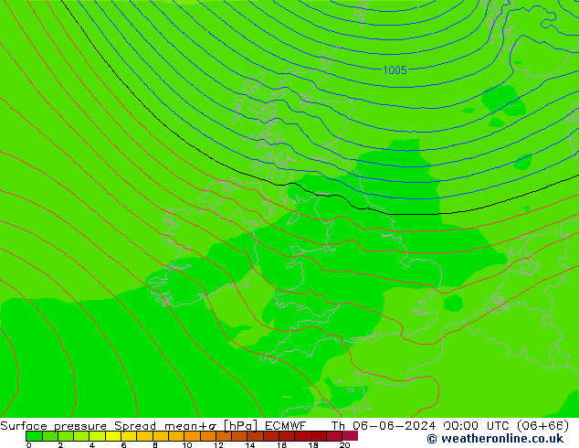 Surface pressure Spread ECMWF Th 06.06.2024 00 UTC