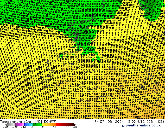 Temperature (2m) ECMWF Fr 07.06.2024 18 UTC